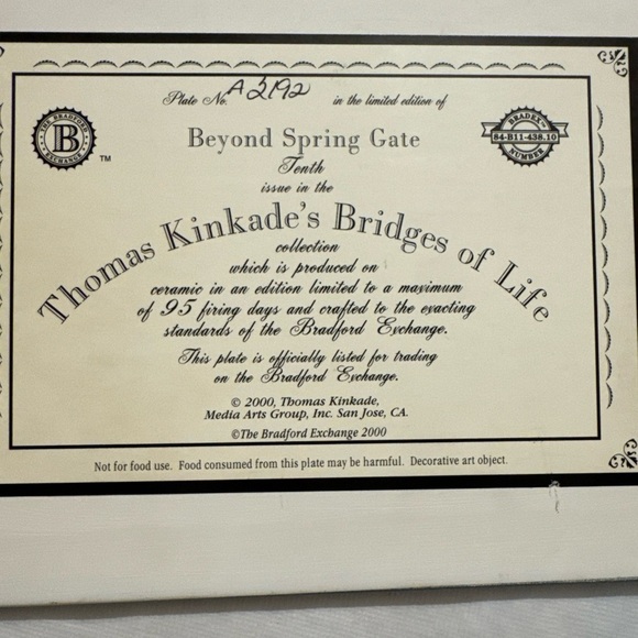 2000 Vintage Thomas Kinkade's Beyond Spring Gates Ceramic Hanging Plate 9” x 7” - Picture 4 of 4